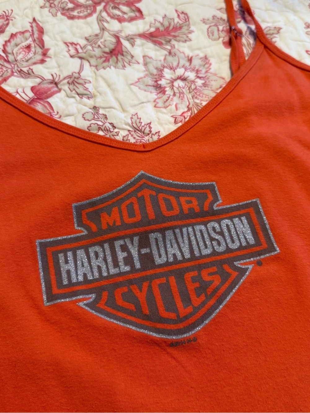 Y2K 2000s Adorable Harley-Davidson Orange Logo Spaghetti-Strap Camisole - Picture 3 of 9